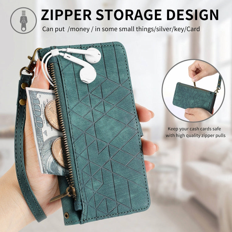 For Huawei Pura 70 Pro Geometric Zipper Wallet Side Buckle Leather Phone Case(Green)