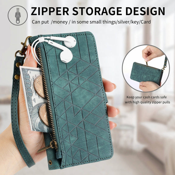 For Huawei Pura 70 Pro Geometric Zipper Wallet Side Buckle Leather Phone Case(Green)