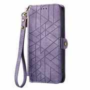 For Huawei Pura 70 Pro Geometric Zipper Wallet Side Buckle Leather Phone Case(Purple)