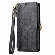 For Huawei Pura 70 Pro+ Geometric Zipper Wallet Side Buckle Leather Phone Case(Black)