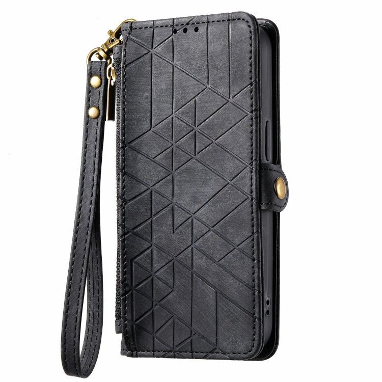 For Huawei Pura 70 Pro+ Geometric Zipper Wallet Side Buckle Leather Phone Case(Black)