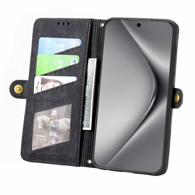 For Huawei Pura 70 Pro+ Geometric Zipper Wallet Side Buckle Leather Phone Case(Black)
