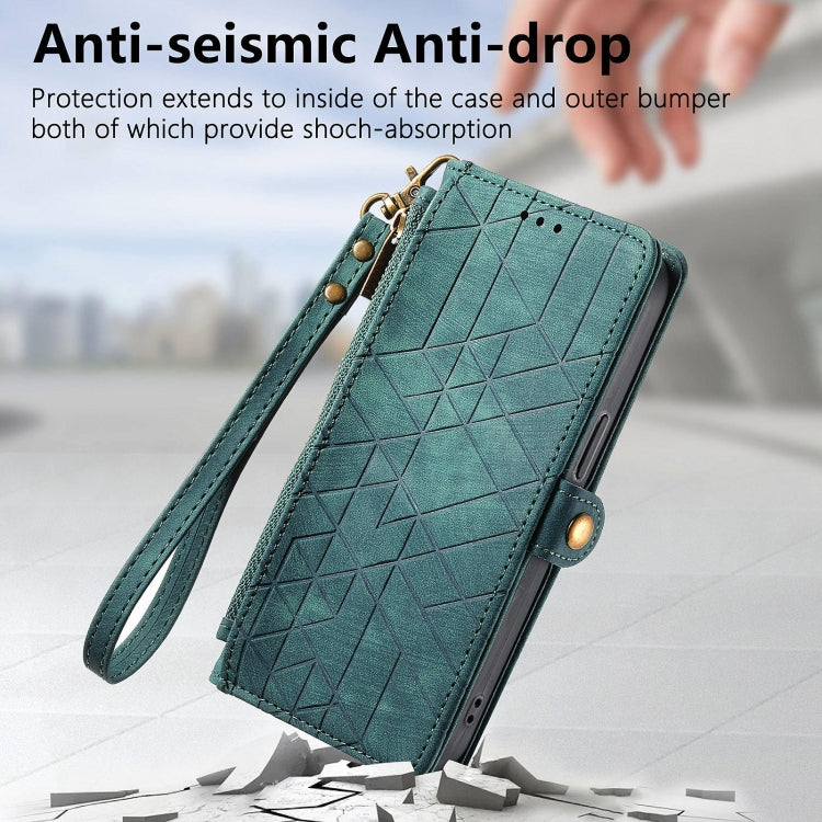 For Huawei Pura 70 Pro+ Geometric Zipper Wallet Side Buckle Leather Phone Case(Green)