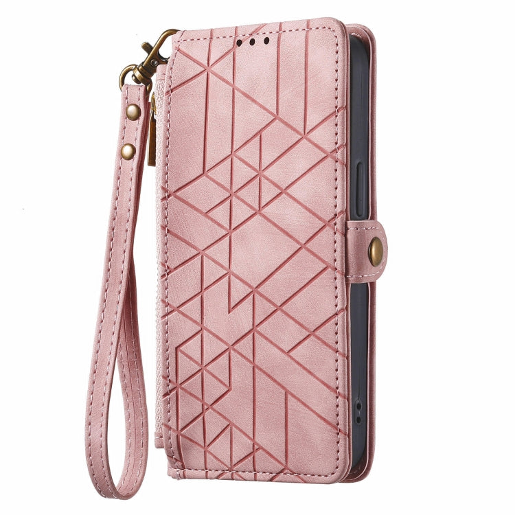 For Huawei Pura 70 Pro+ Geometric Zipper Wallet Side Buckle Leather Phone Case(Pink)