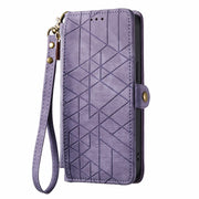 For Huawei Pura 70 Pro+ Geometric Zipper Wallet Side Buckle Leather Phone Case(Purple)