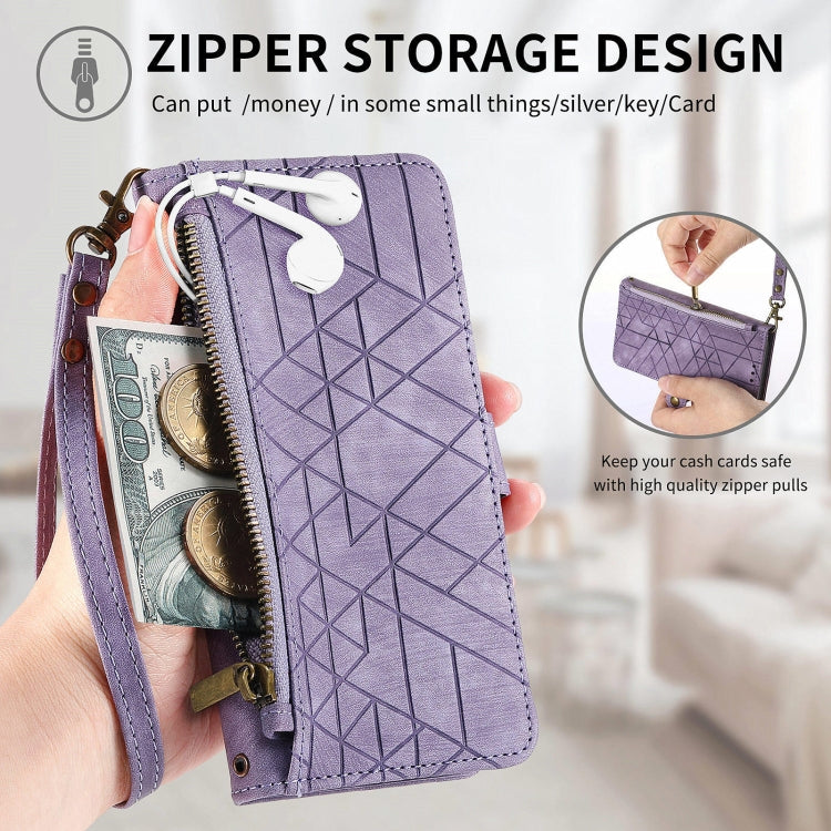 For Huawei Pura 70 Pro+ Geometric Zipper Wallet Side Buckle Leather Phone Case(Purple)