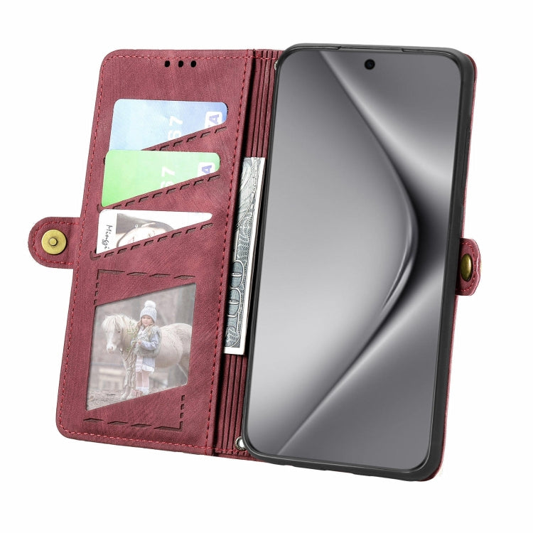 For Huawei Pura 70 Pro+ Geometric Zipper Wallet Side Buckle Leather Phone Case(Red)