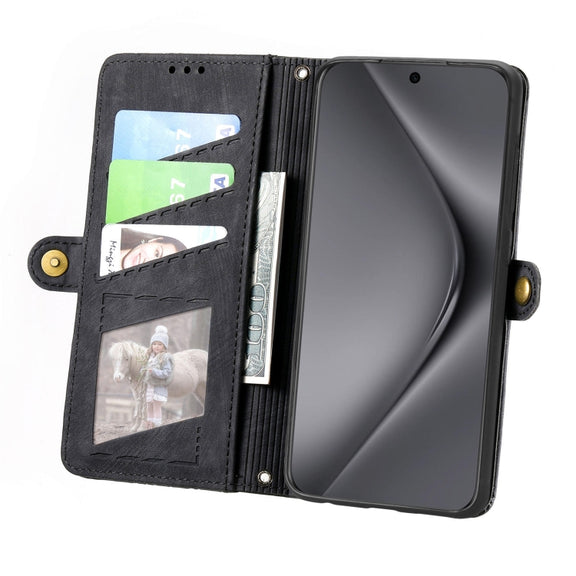 For Huawei Pura 70 Ultra Geometric Zipper Wallet Side Buckle Leather Phone Case(Black)