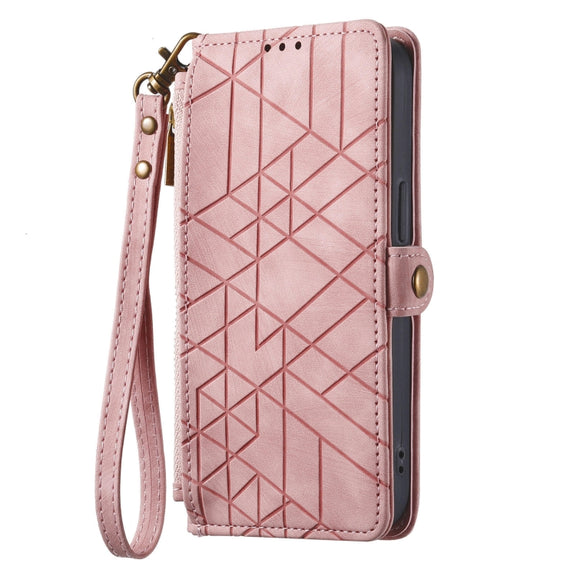 For Huawei Pura 70 Ultra Geometric Zipper Wallet Side Buckle Leather Phone Case(Pink)
