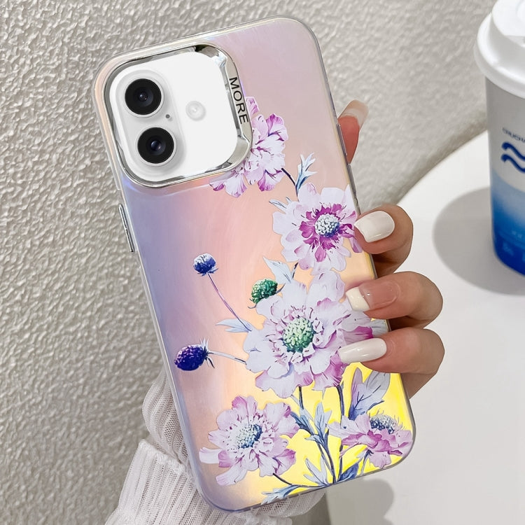 For iPhone 16 Electroplating Laser Flower Texture TPU Phone Case(Zinnia AH9)