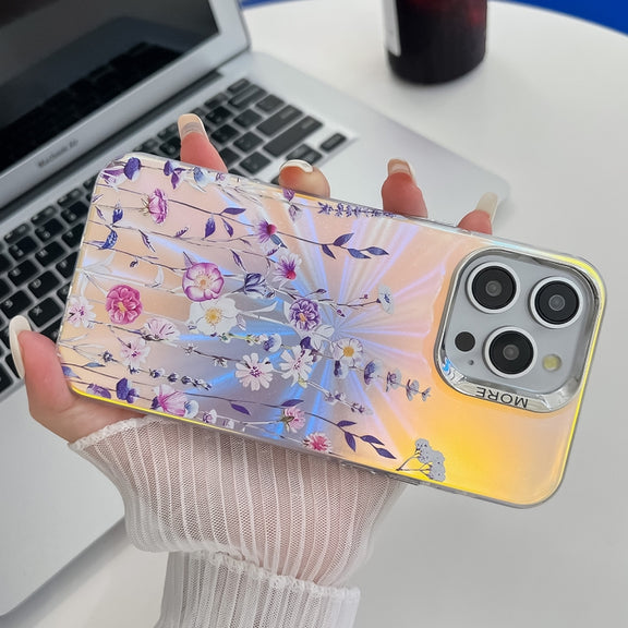 For iPhone 16 Electroplating Laser Flower Texture TPU Phone Case(Zinnia AH9)