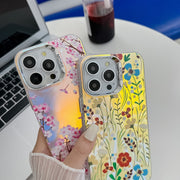 For iPhone 16 Electroplating Laser Flower Texture TPU Phone Case(Zinnia AH9)
