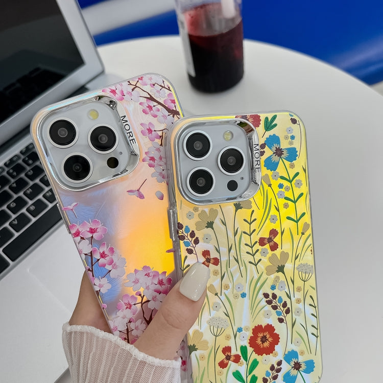 For iPhone 16 Electroplating Laser Flower Texture TPU Phone Case(Rose AH15)