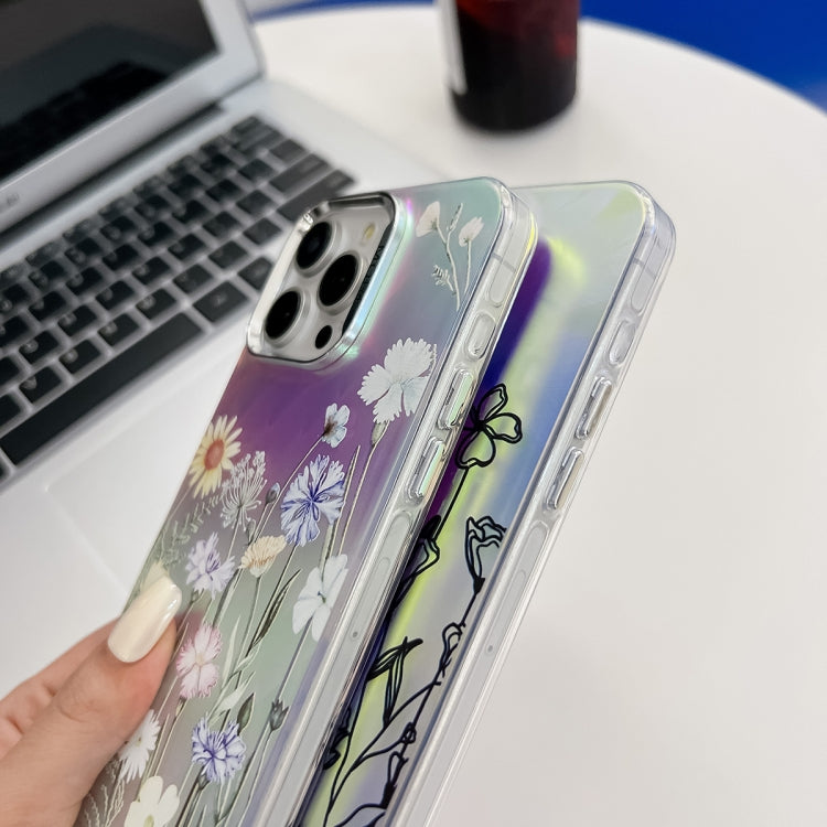 For iPhone 16 Electroplating Laser Flower Texture TPU Phone Case(Zinnia AH9)