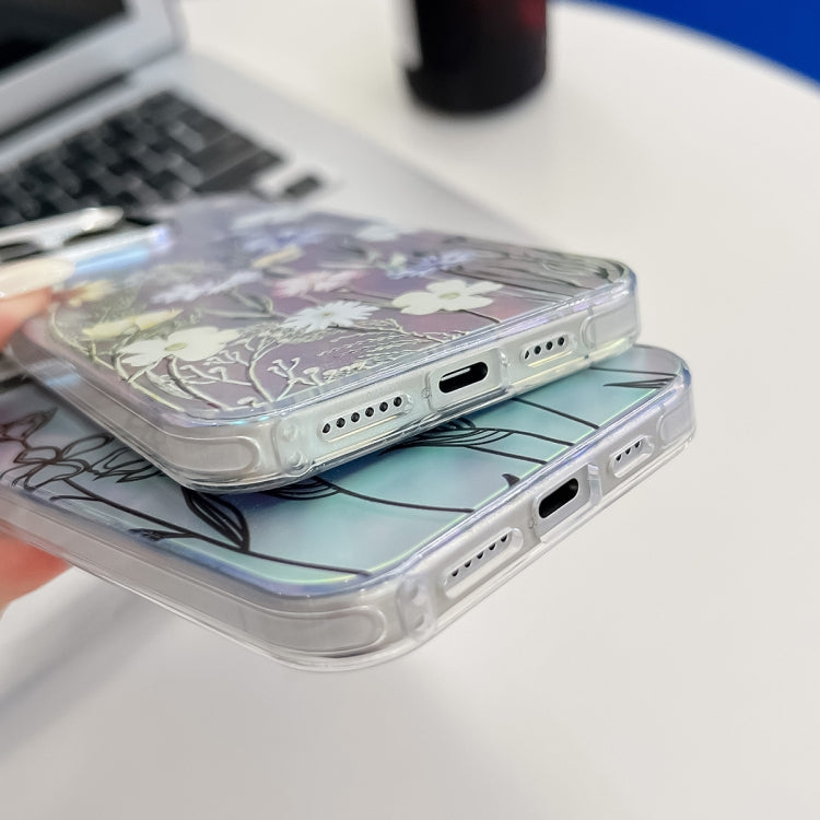 For iPhone 16 Electroplating Laser Flower Texture TPU Phone Case(Rose AH15)