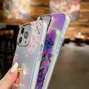 For iPhone 16 Electroplating Laser Flower Ring Holder TPU Phone Case(Leaves AH12)