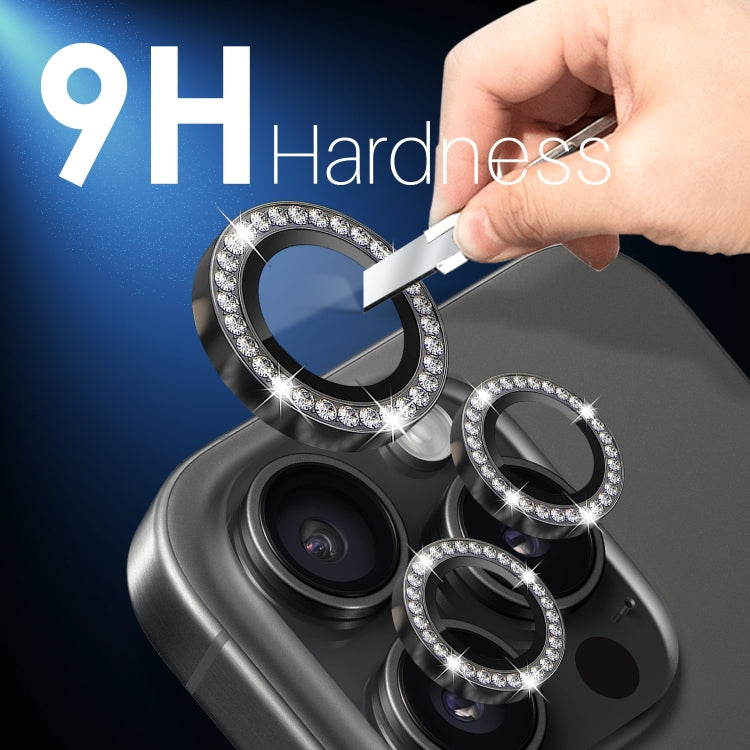 For iPhone 15 Pro / 15 Pro Max NORTHJO 2 Set 6Pcs Camera Lens Protector Diamond Metal Ring Film(Graphite)
