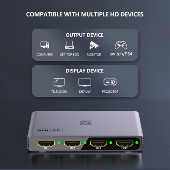 Q301 4K / 60hz HD Video Aluminum Alloy Adapter 3 Input 1 Output HDMI Switcher