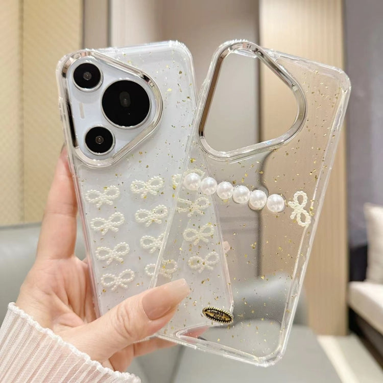For Huawei  Pura 70 Pro Gold Foil Pearl Bow TPU Phone Case(Gold Foil Bows)