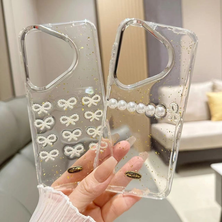 For Huawei Pura 70 Gold Foil Pearl Bow TPU Phone Case(Gold Foil Pearl)