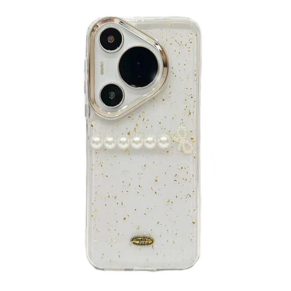 For Huawei Pura 70 Gold Foil Pearl Bow TPU Phone Case(Gold Foil Pearl)