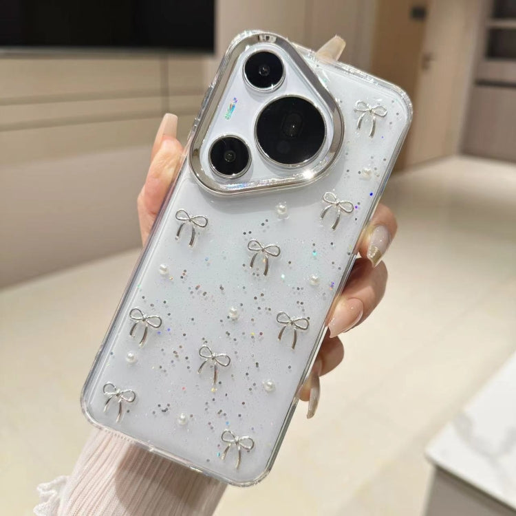 For Huawei Pura 70 Small Fresh Bow TPU Phone Case(Silver Bow)
