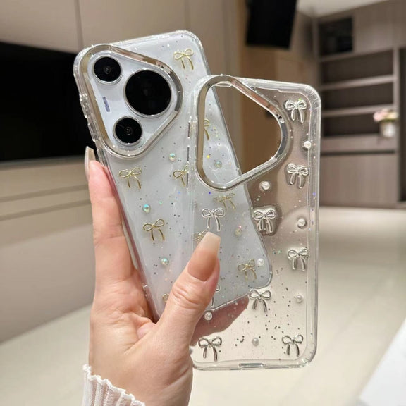 For Huawei Pura 70 Small Fresh Bow TPU Phone Case(Silver Bow)