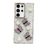 For Samsung Galaxy S25 Ultra 5G Three-dimensional Butterfly Glitter TPU  Phone Case(Pink)