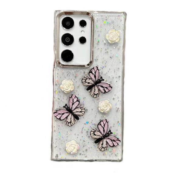 For Samsung Galaxy S25 Ultra 5G Three-dimensional Butterfly Glitter TPU  Phone Case(Pink)