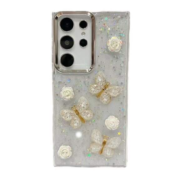 For Samsung Galaxy S25 Ultra 5G Three-dimensional Butterfly Glitter TPU  Phone Case(Gold)