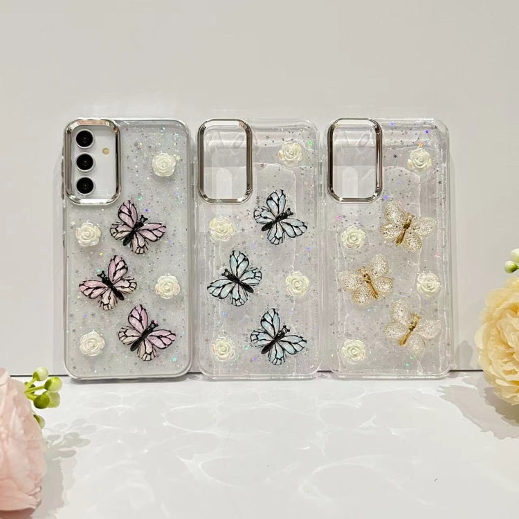 For Samsung Galaxy S25 Ultra 5G Three-dimensional Butterfly Glitter TPU  Phone Case(Blue)