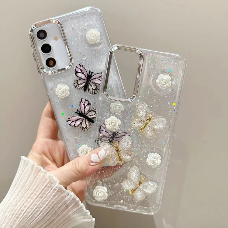 For Samsung Galaxy S25 Ultra 5G Three-dimensional Butterfly Glitter TPU  Phone Case(Blue)