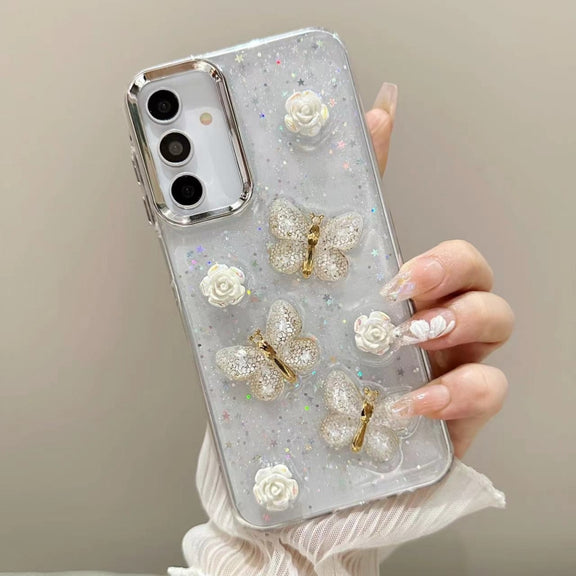 For Samsung Galaxy S25 Ultra 5G Three-dimensional Butterfly Glitter TPU  Phone Case(Gold)
