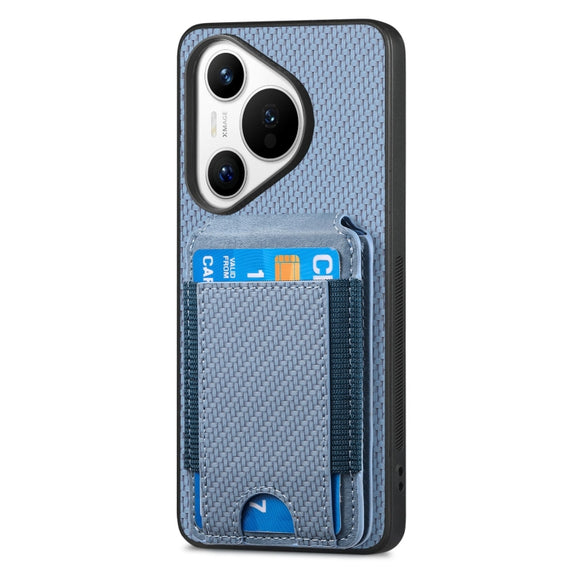 For Huawei Pura 70 Carbon Fiber Vertical Flip Wallet Stand Phone Case(Blue)
