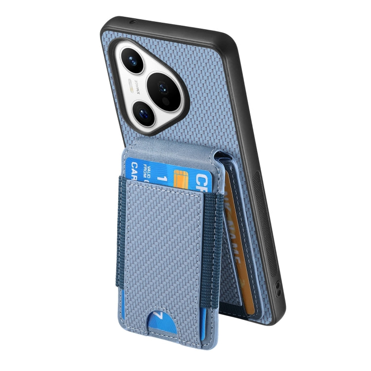 For Huawei Pura 70 Carbon Fiber Vertical Flip Wallet Stand Phone Case(Blue)