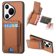 For Huawei Pura 70 Carbon Fiber Vertical Flip Wallet Stand Phone Case(Brown)