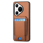 For Huawei Pura 70 Carbon Fiber Vertical Flip Wallet Stand Phone Case(Brown)