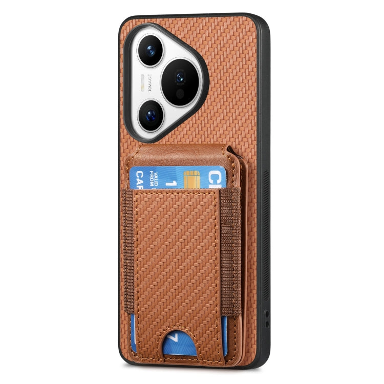 For Huawei Pura 70 Carbon Fiber Vertical Flip Wallet Stand Phone Case(Brown)