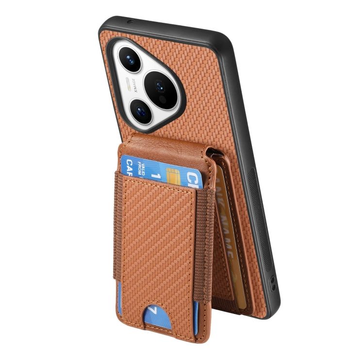 For Huawei Pura 70 Carbon Fiber Vertical Flip Wallet Stand Phone Case(Brown)