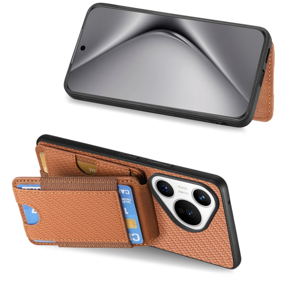 For Huawei Pura 70 Carbon Fiber Vertical Flip Wallet Stand Phone Case(Brown)