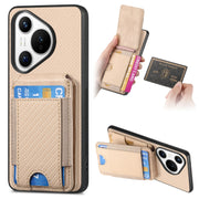 For Huawei Pura 70 Carbon Fiber Vertical Flip Wallet Stand Phone Case(Khaki)