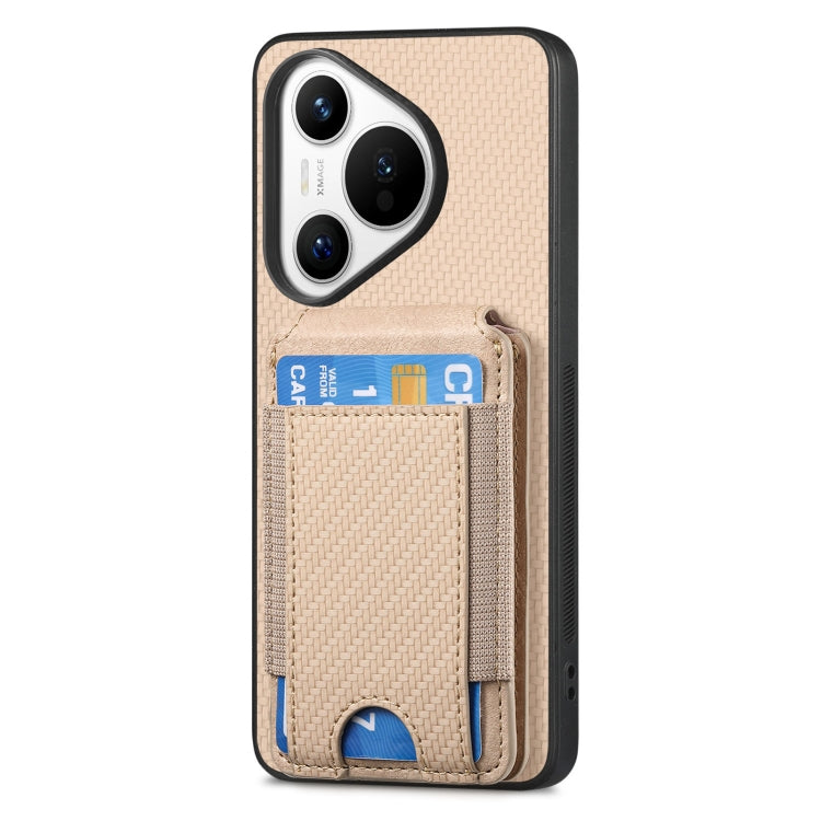 For Huawei Pura 70 Carbon Fiber Vertical Flip Wallet Stand Phone Case(Khaki)