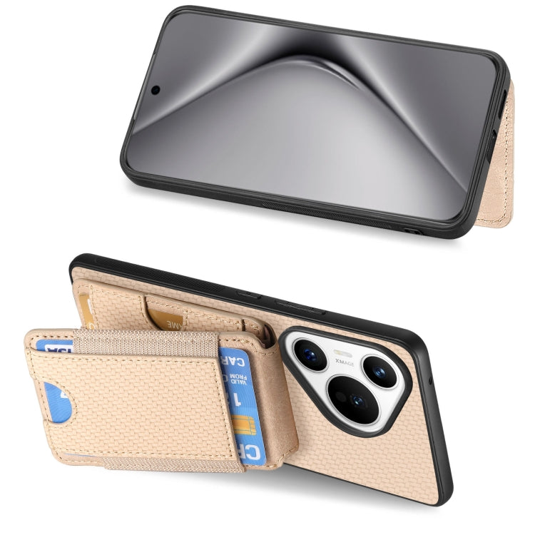 For Huawei Pura 70 Carbon Fiber Vertical Flip Wallet Stand Phone Case(Khaki)