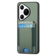 For Huawei Pura 70 Carbon Fiber Vertical Flip Wallet Stand Phone Case(Green)