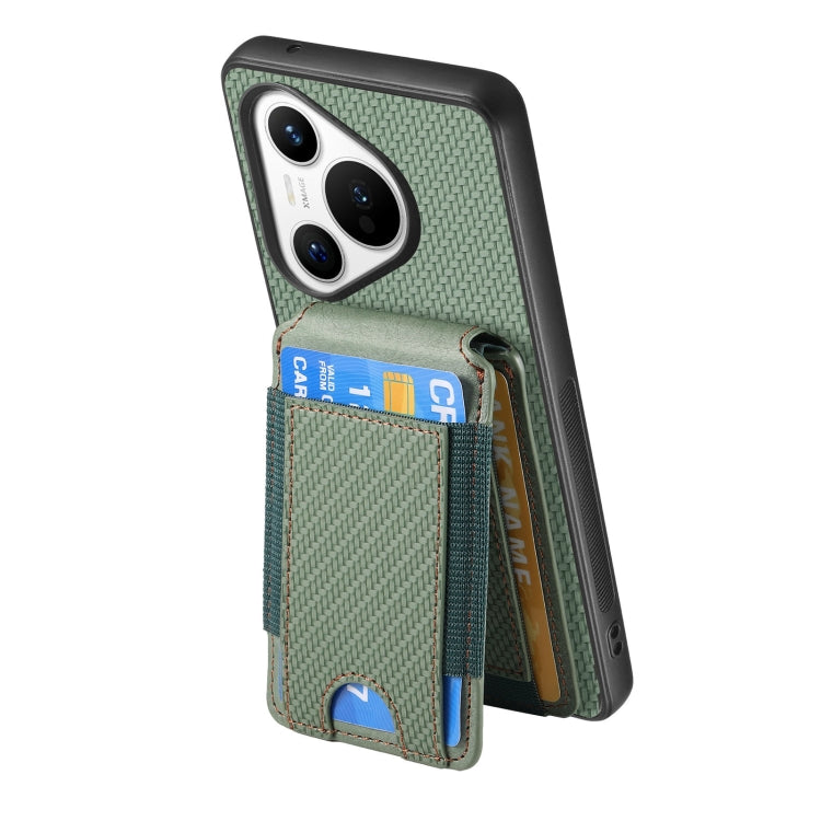 For Huawei Pura 70 Carbon Fiber Vertical Flip Wallet Stand Phone Case(Green)