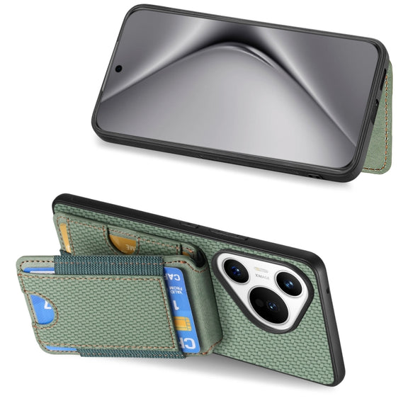 For Huawei Pura 70 Carbon Fiber Vertical Flip Wallet Stand Phone Case(Green)