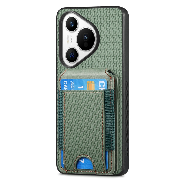 For Huawei Pura 70 Pro Carbon Fiber Vertical Flip Wallet Stand Phone Case(Green)