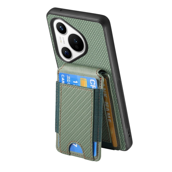 For Huawei Pura 70 Pro Carbon Fiber Vertical Flip Wallet Stand Phone Case(Green)