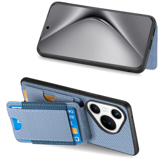For Huawei Pura 70 Pro+ Carbon Fiber Vertical Flip Wallet Stand Phone Case(Blue)