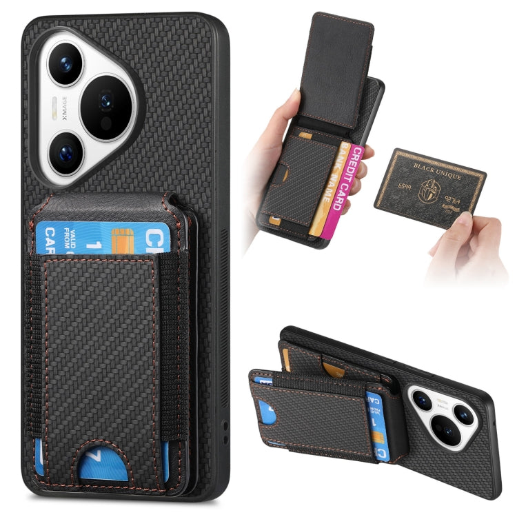 For Huawei Pura 70 Pro+ Carbon Fiber Vertical Flip Wallet Stand Phone Case(Black)